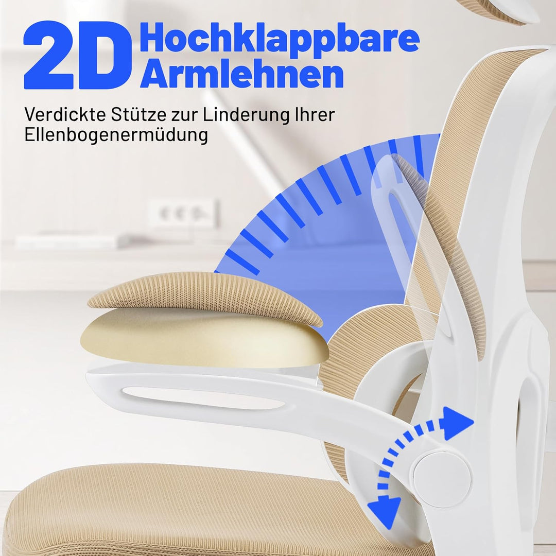 Bürostuhl Ergonomisch mit Kopfstütze, Verstellbarer Lendenwirbelstütze & Netzbespannung, Höhenverste