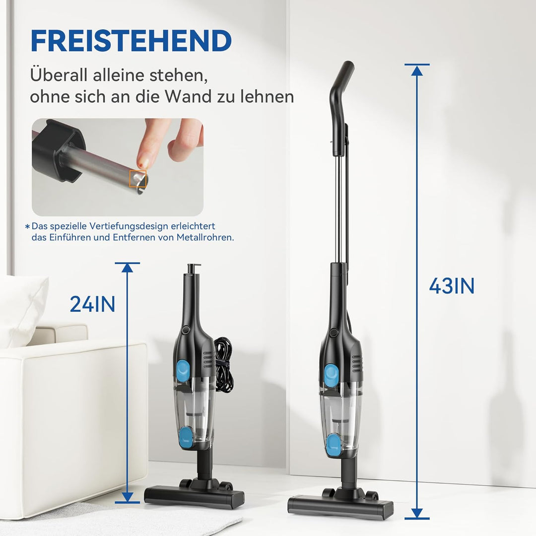 Staubsauger, Stielstaubsauger mit Kabel Handstaubsauger 20Kpa 600W, 3 in 1 Staubsauger Beutellos mit