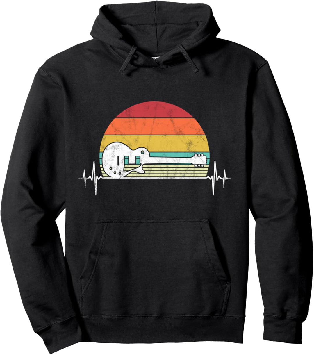 Gitarre Herzschlag Retro Vintage Gitarrist Musiker Pullover Hoodie