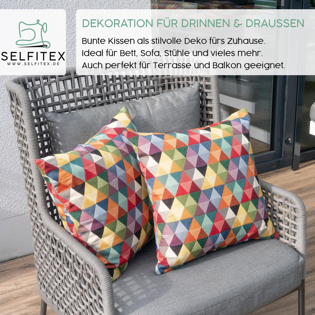 Selfitex 2er Set Bunte Couchkissen 50x50 cm, Sofakissen mit Füllung und Bezug, kuschelweiches Leseki