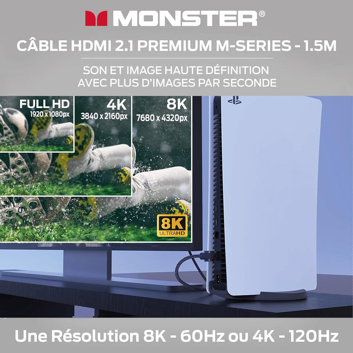 Monster M3000 HDMI Kabel 1,5m, HDMI 2.1 Kabel, HDMI-Kabel 8K, Ultra High Speed HDMI Kabel 48Gbps, 8K