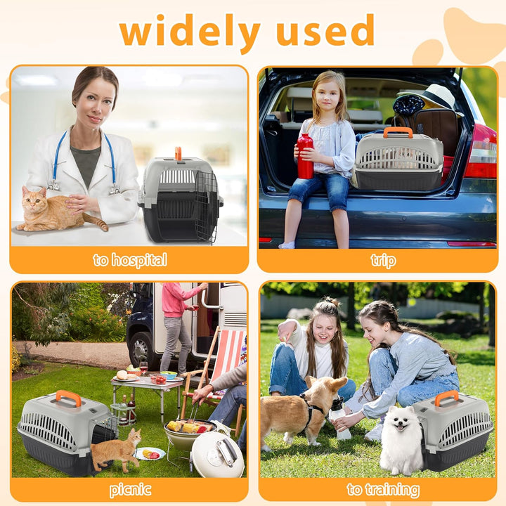 Aufun Hundetransportbox aus Kunststoff mit Metallgitter 48 x 32 x 32cm, Transportbox für kleine Hund
