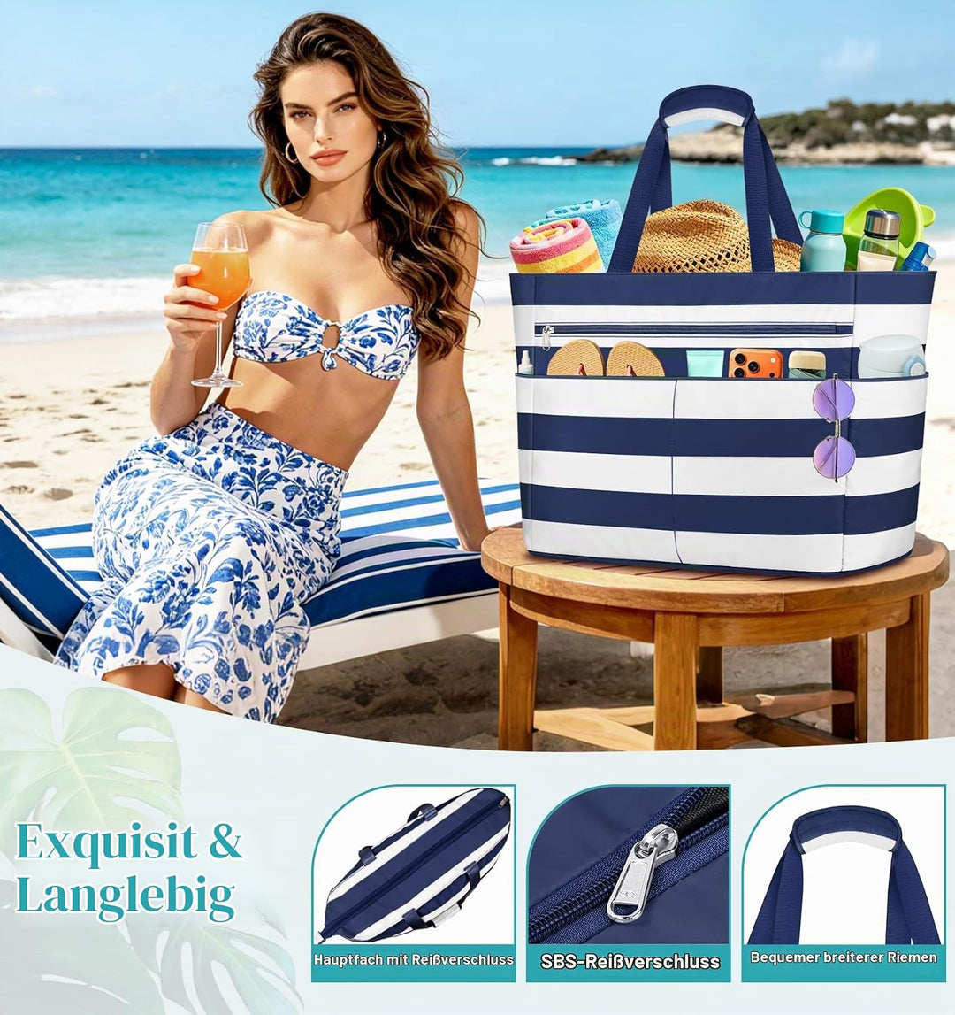 Grosse Strandtasche mit Reissverschluss XXL Familie Strandtasche Damen Gross Shopper Tasche Beach To