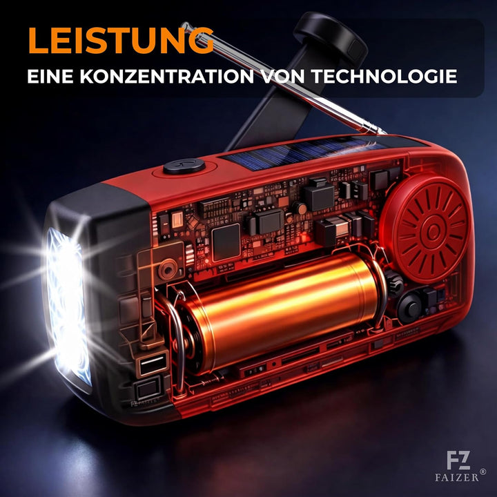 Survival-Radio, Solar-Dynamo, tragbar, wiederaufladbar, 2000 mAh, AM/FM, Dynamo-Taschenlampe, SOS-Fu