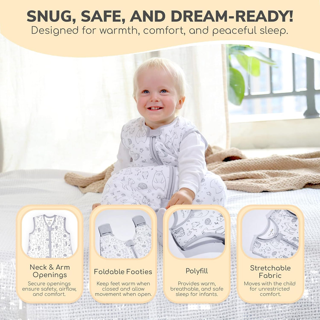 Mama Cheetah Kleinkind-Schlafsack mit Füssen, 4T-5T, 2,5 Tog, Bio-Baumwolle, Baby-Schlafsack mit Bei