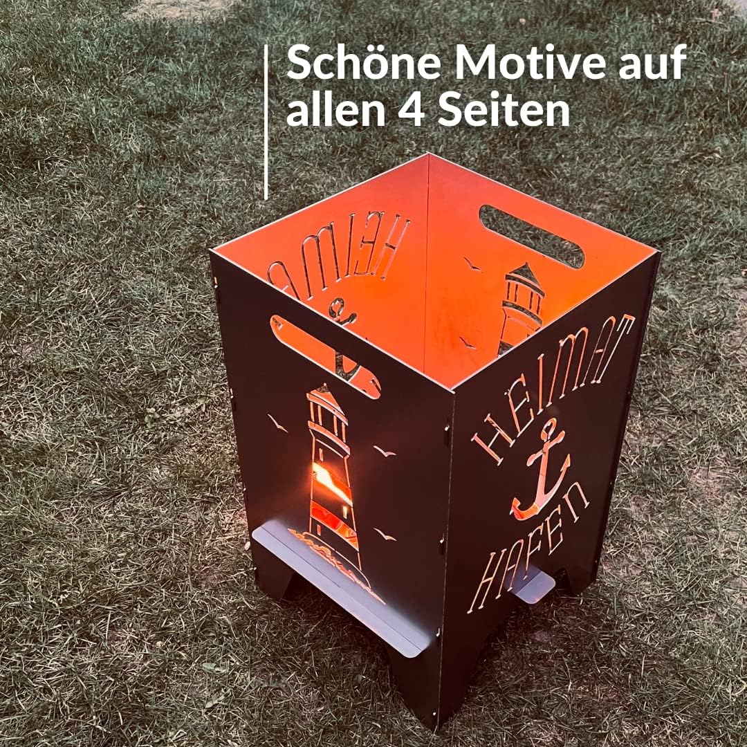 Feuertonne Mit Maritim Motiv | Stabiles Stecksystem Mit Tragegriffen | Robust & Aus Hochwertigem Sta