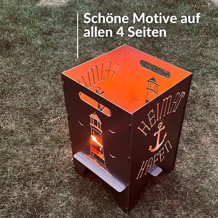 Feuertonne Mit Maritim Motiv | Stabiles Stecksystem Mit Tragegriffen | Robust & Aus Hochwertigem Sta