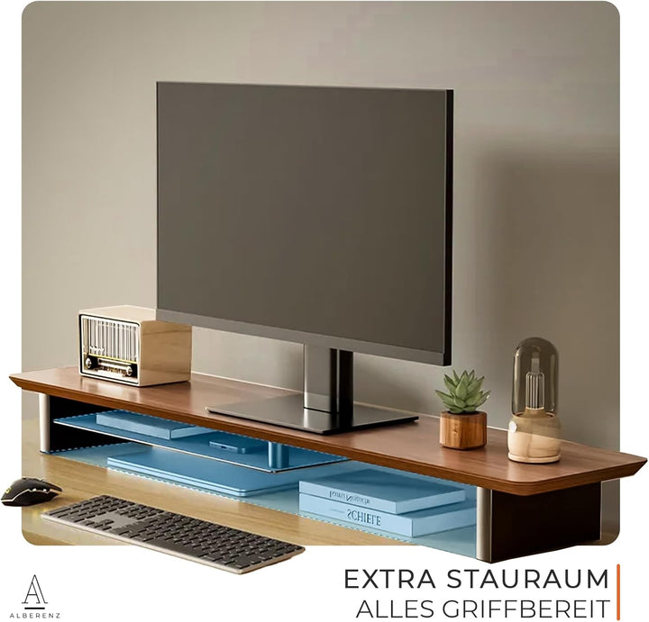 Monitorständer aus Walnussholz – Ergonomischer Bildschirm-Ständer für 1 Monitor bis 35 Zoll, mit int
