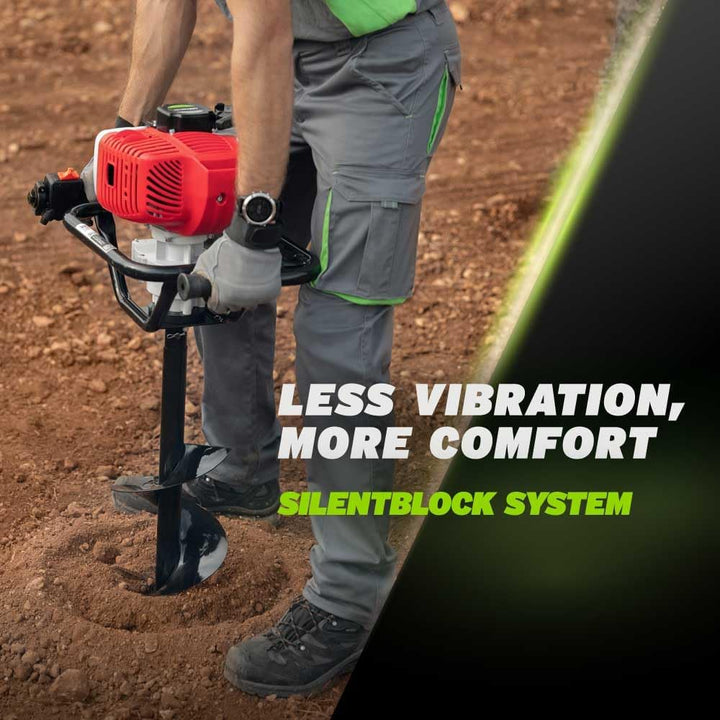 GREENCUT GD750X-3S - Benzin-Erdbohrer 75cc 5.2hp, 2-Takt-Motor, mit 3 Stahlbohrern 100/150/200mm, ma
