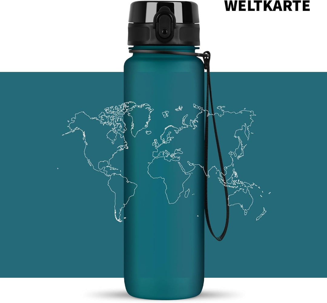 720°DGREE Trinkflasche 1l mit Motivationsskala “uberBottle“ +Sieb - BPA-Frei - Wasserflasche für Uni