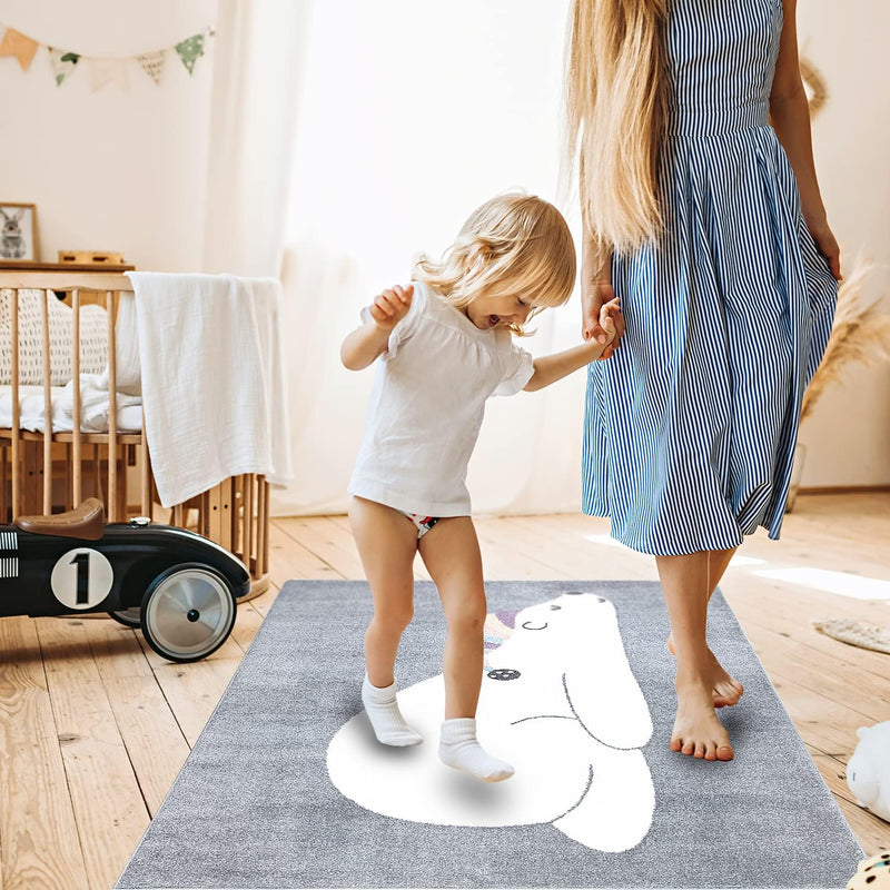 payé Teppich Kinderzimmer - Grau - 120x160cm - Pastellfarben Spielteppich Kinderteppich Kurzflor Wei