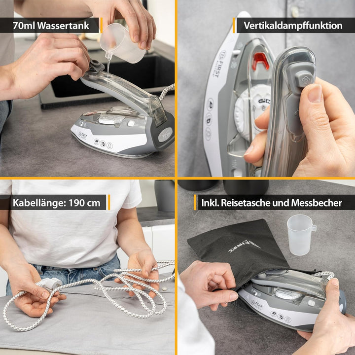 TZS First Austria Reisebügeleisen | praktisches Mini Bügeleisen mit Klappgriff | leichtes Reise Büge