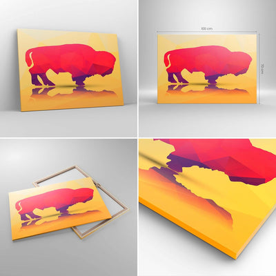 Bilder auf Leinwand 100x70cm Leinwandbild Bison Illustration Bunt Grafik Gross Wanddeko Bild Schlafz