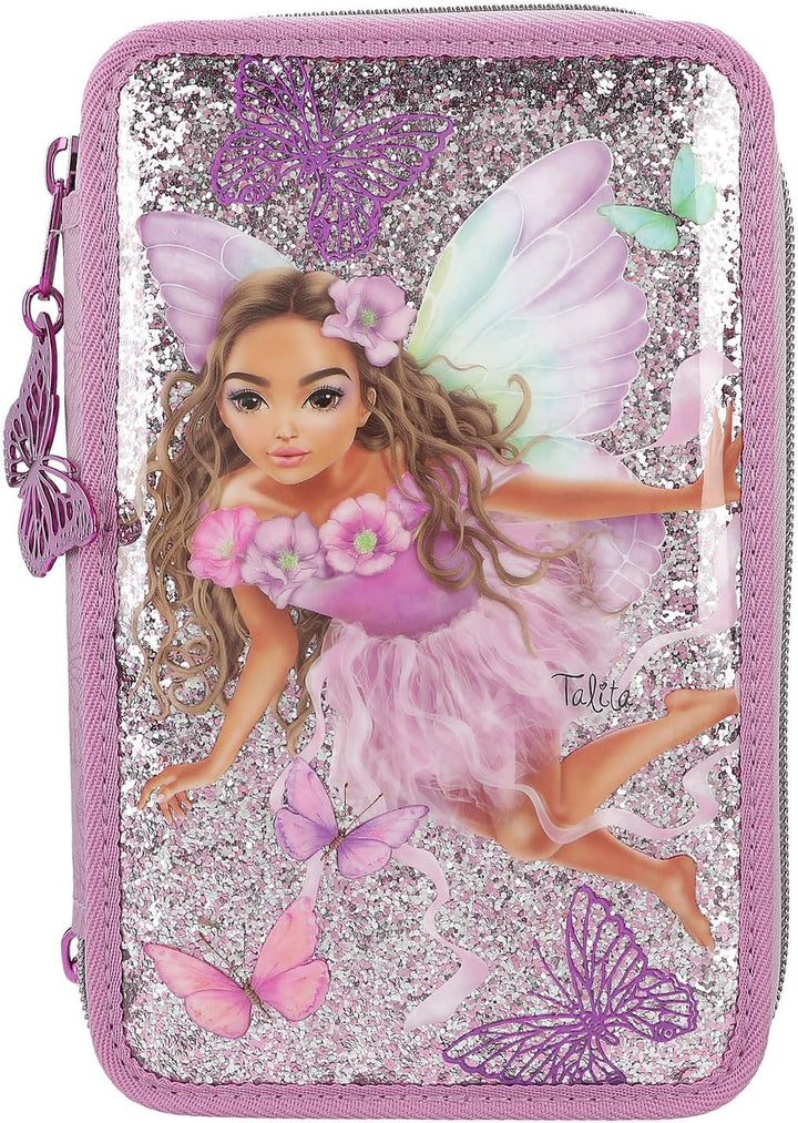 Depesche 12775 TOPModel Fairy Love - Gefüllte 3-Fach Federtasche in Mauve mit Model-Motiv und Schmet