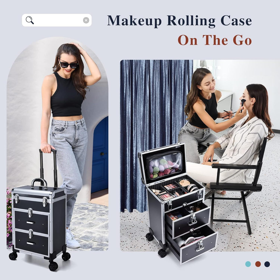 Kosmetik Trolley mit 2 Schubladen Friseurkoffer Gross Kosmetikkoffer Ngaelkoffer Make up Koffer mit
