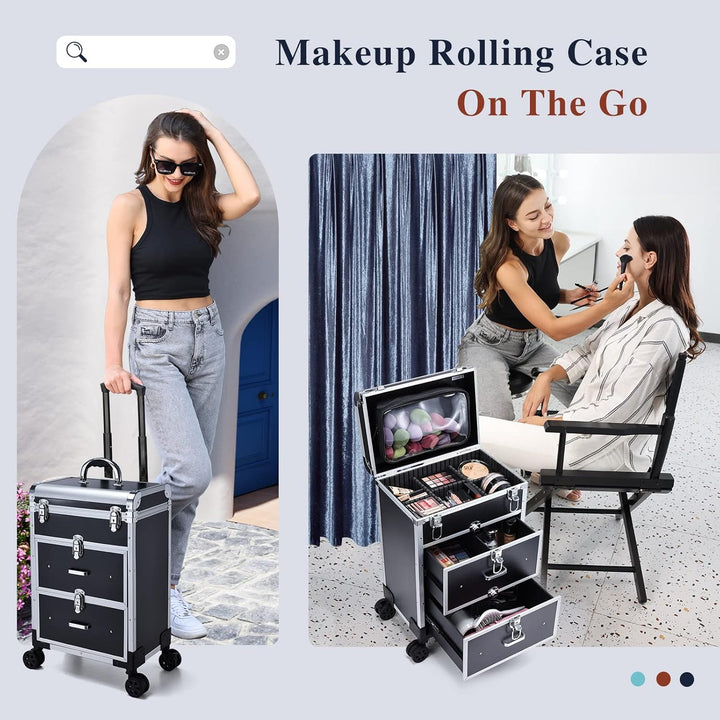 Kosmetik Trolley mit 2 Schubladen Friseurkoffer Gross Kosmetikkoffer Ngaelkoffer Make up Koffer mit