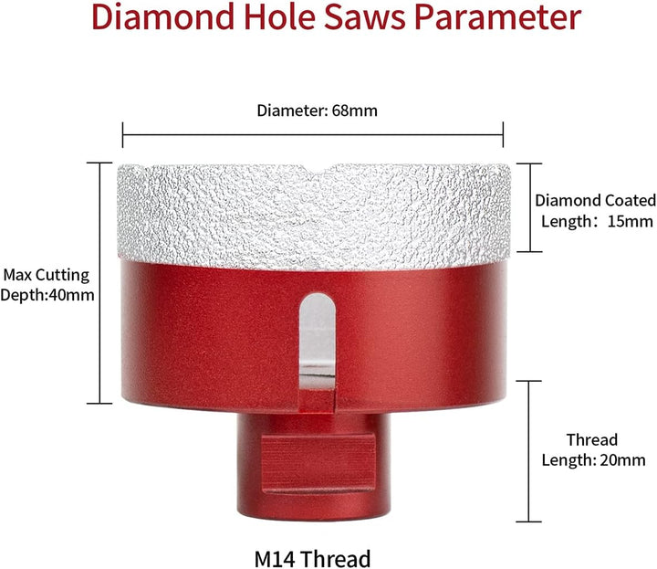 Meccion Diamant Lochsäge Bohrkrone M14 Winkelschleifer Diamantbohrkrone für Fliesen/Granit/Marmor/Po