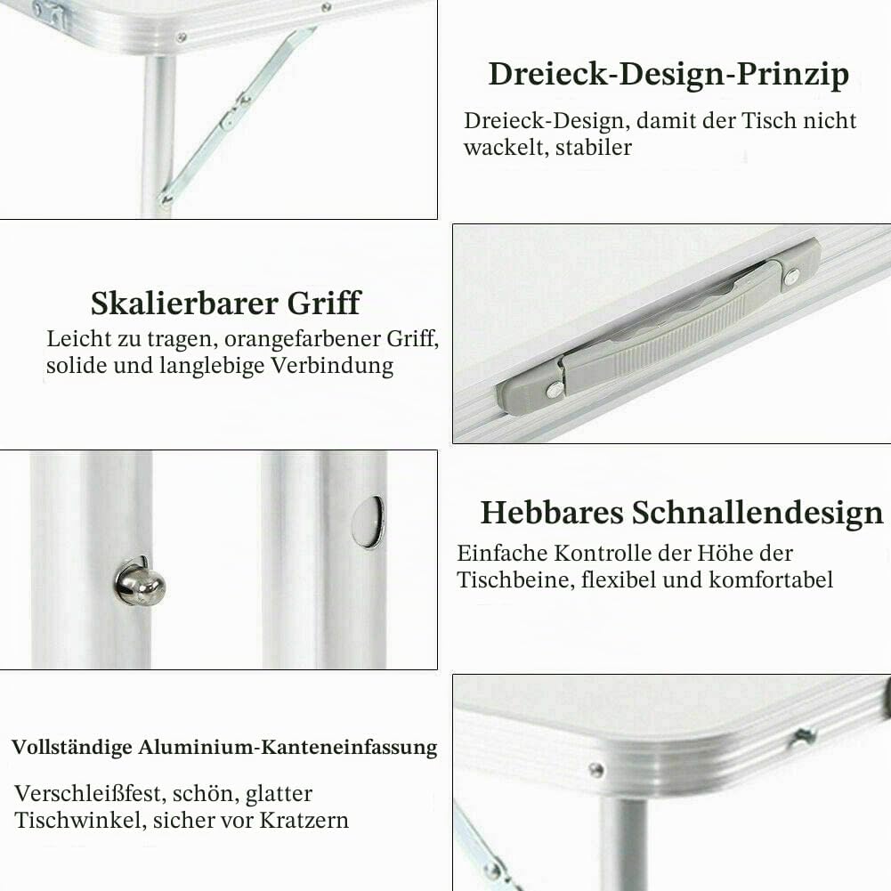 Heavy Duty Klapptisch 90cm/3ft Einstellbare Höhe Picknick Tisch Tragbarer Outdoor Camping Tisch für