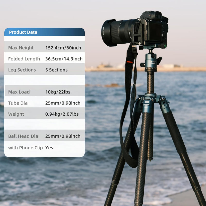 Fotopro Carbon Stativ 151 cm 360-Grad-Kugelkopf Schnellwechselplatte Leichtes Kamera Stativ für Reis