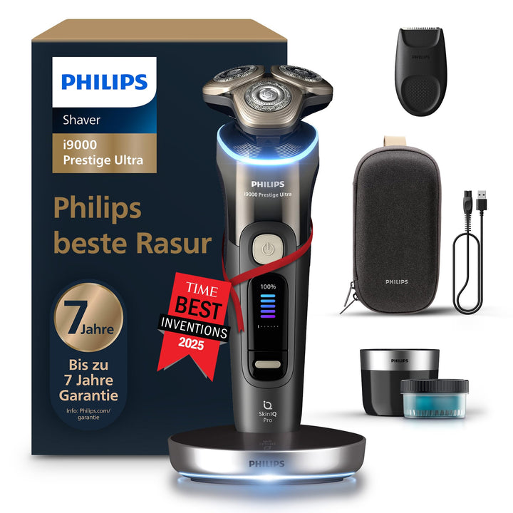 Philips Rasierer i9000 Prestige Ultra, Nass- und Trockenrasierer für Männer, schwarz, Druck- und Bew