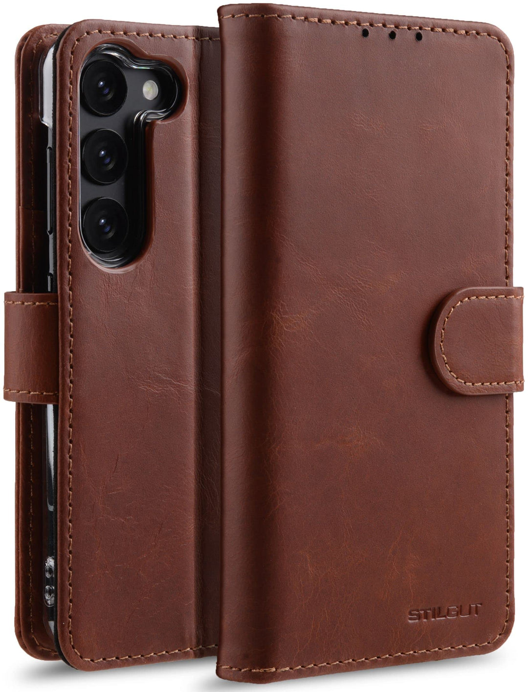 STILGUT Talis kompatibel mit Samsung Galaxy S23 Hülle mit Kartenfach aus Leder, Wallet Case, Lederhü