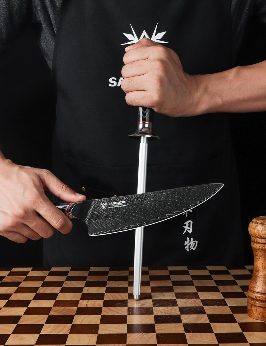 Wetzstahl für Küchenmesser 23 CM, Professioneller Messerschärfer für Küchen, Wetzstahl mit Pakkaholz