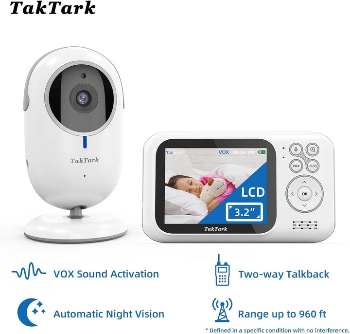 Babyphone mit Kamera, TakTark Babyfon mit Kamera 3.2'' Video Baby Monitor, Kamera und Audio Babyphon