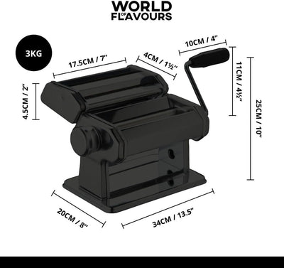 KitchenCraft World of Flavours Nudelmaschine, manuelle Nudelmaschine mit 9 einstellbarer Dicke, ital