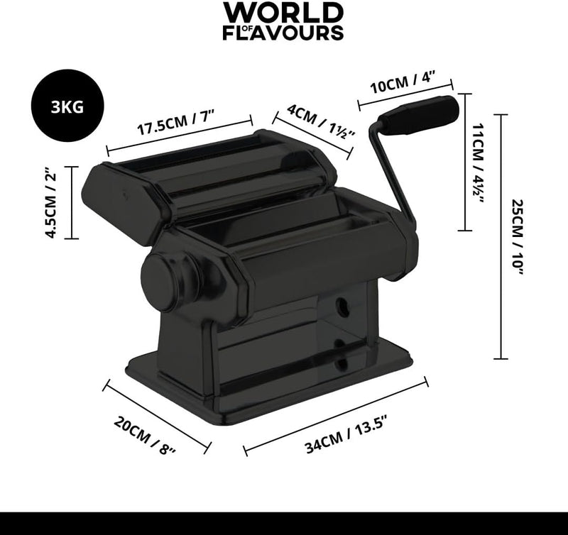 KitchenCraft World of Flavours Nudelmaschine, manuelle Nudelmaschine mit 9 einstellbarer Dicke, ital