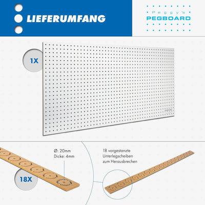 Pegboard 1 St. Werkzeugwand aus Holz (MDF) 120 x 60 x 0,5 cm - Lochung Ø7 mm Lochabstand 25,4 mm - w