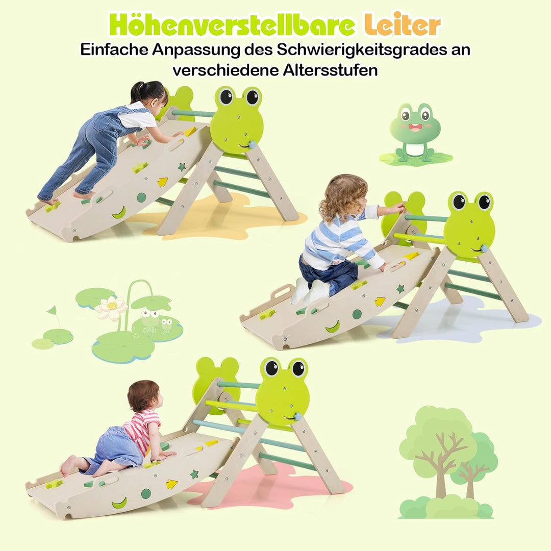 COSTWAY Klettergerüst Indoor 3er Set, klappabres Kletterdreieck mit Rutsche, Kletterbogen, inkl. dop