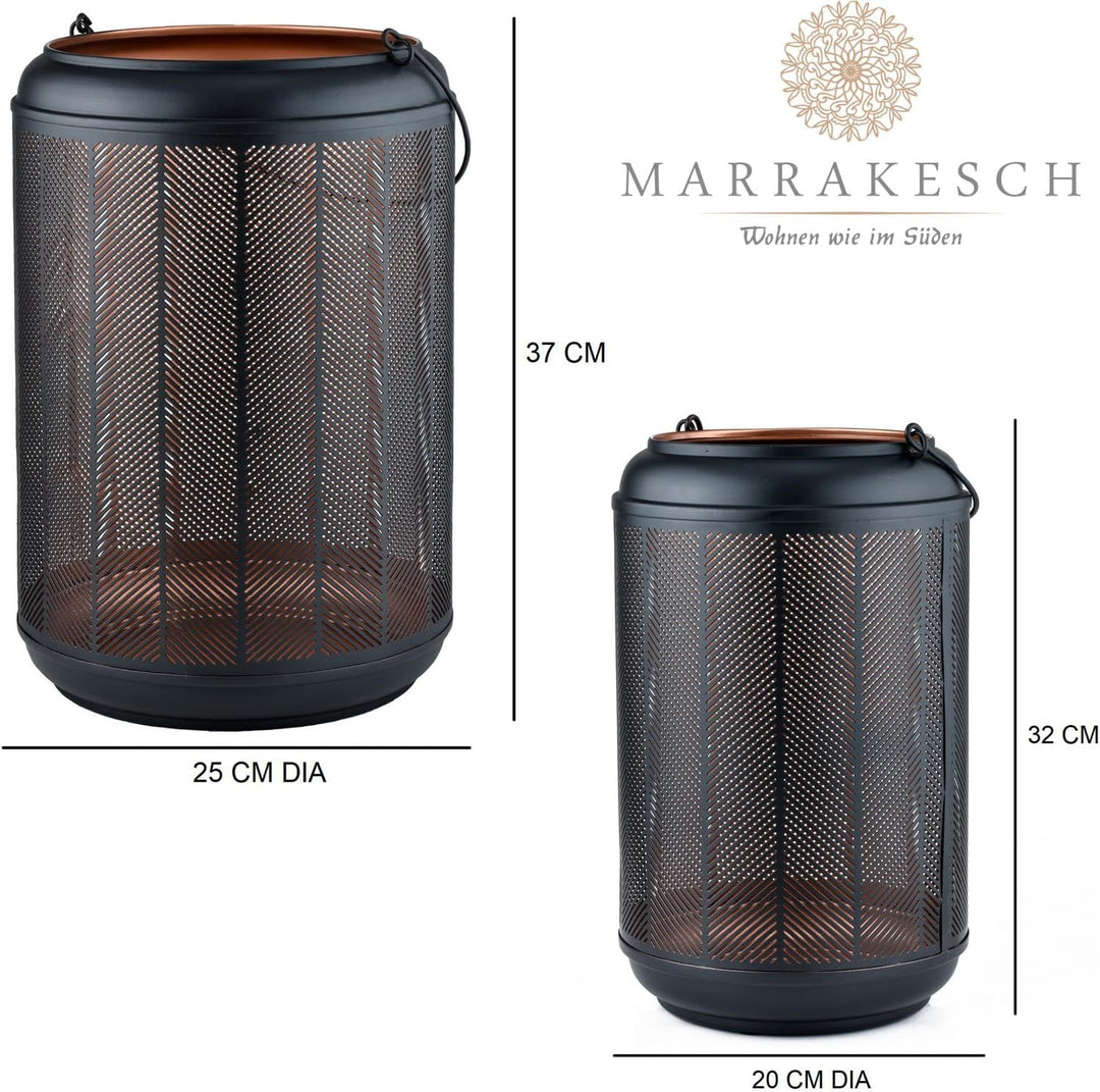 Marrakesch 2er Set LED Laterne Windlicht 37cm und 32 cm | Laternen mit LED-Kerze Batterie betrieben