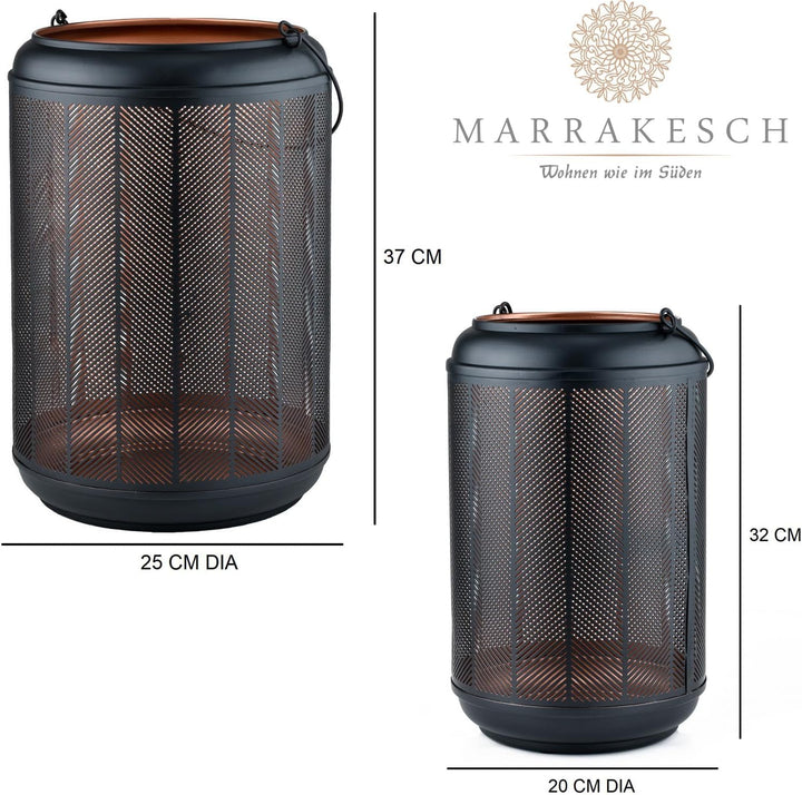 Marrakesch 2er Set LED Laterne Windlicht 37cm und 32 cm | Laternen mit LED-Kerze Batterie betrieben
