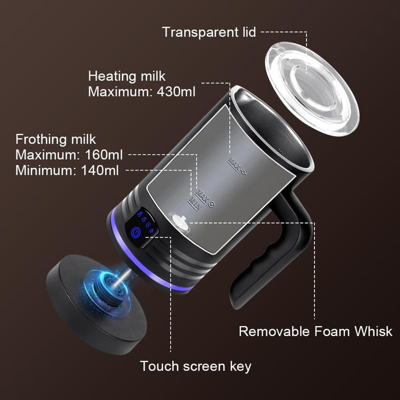 HOTUT Elektrischer Automatischer Milchschäumer,4 in 1 Milchaufschäumer, 430 ml Edelstahl Milchaufsch