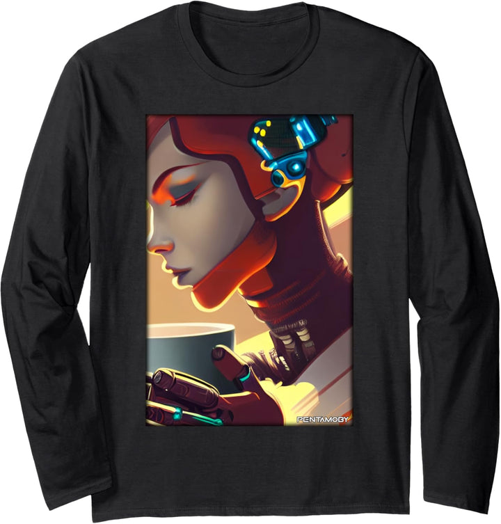 Roboter Kaffee Zukunft Technologie Wissenschaft Sci-Fi Maschine Langarmshirt