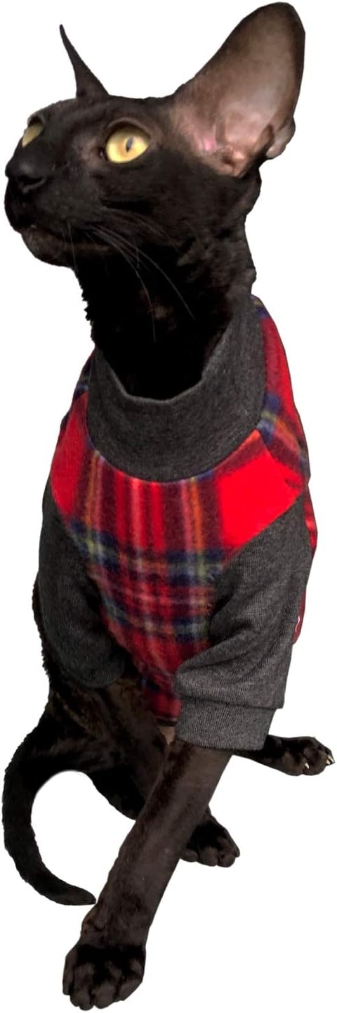 Kotomoda Katzen Rollkragen rot kariert fur Sphynx Katzen (XS), XS