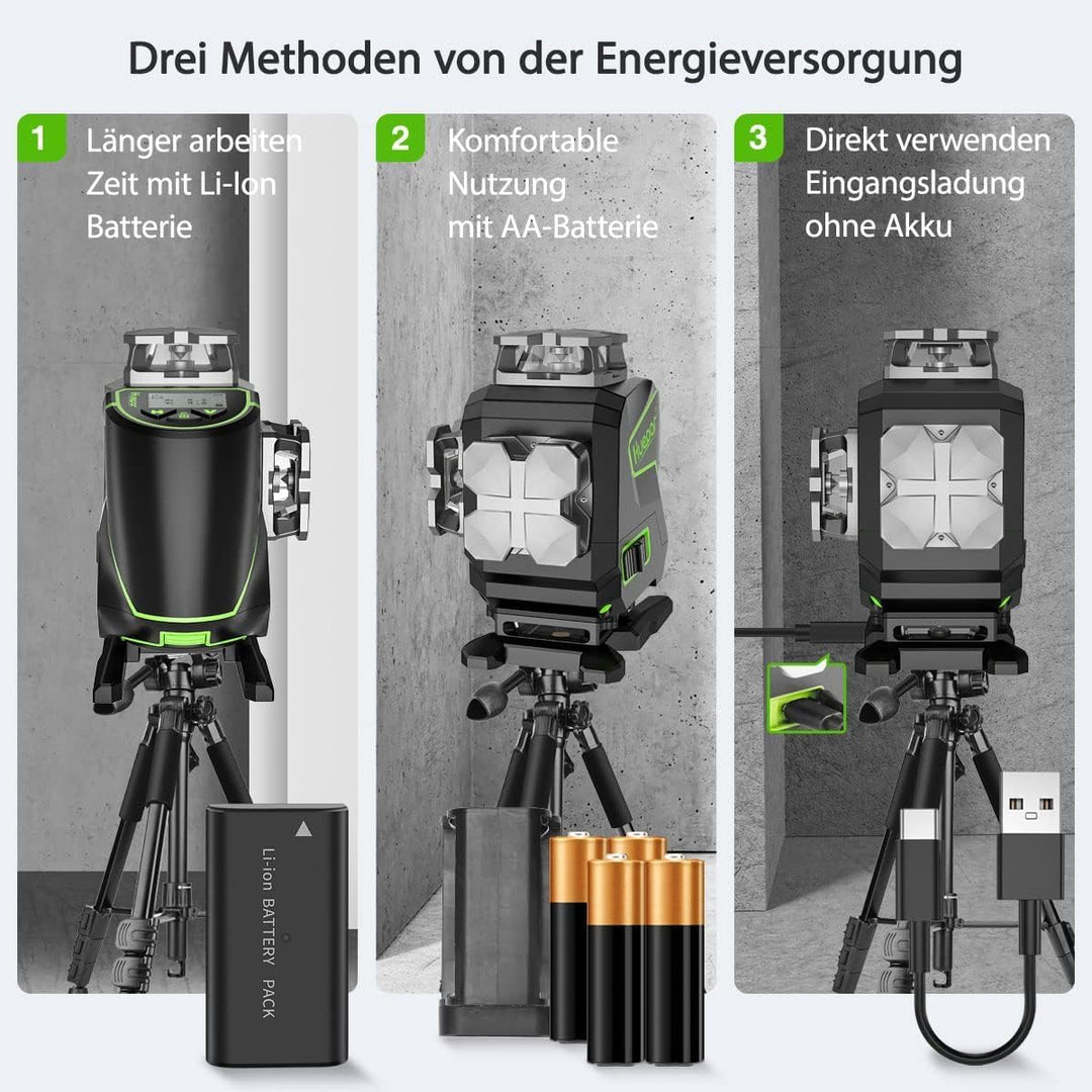 Huepar 16 Linien Selbstnivellierender Laser Level 4x360° Kreuzlinienlaser mit Empfänger - LCD-Bildsc