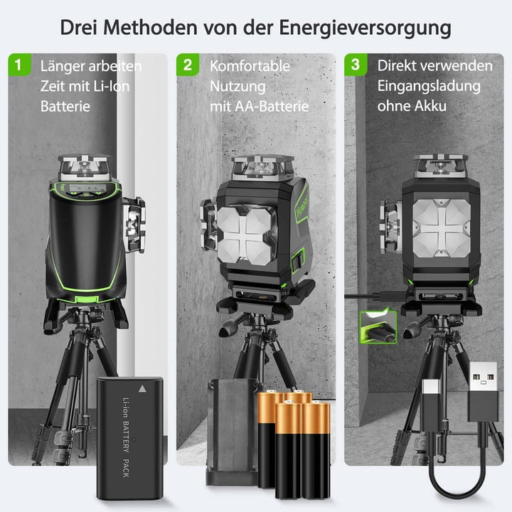 Huepar 16 Linien Selbstnivellierender Laser Level 4x360° Kreuzlinienlaser mit Empfänger - LCD-Bildsc