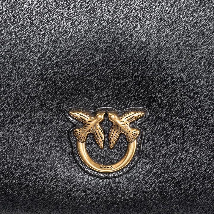 Pinko Damen Flat Classic Kalbsleder Seide Tasche Z99q_schwarz-antique Gold, Z99q_schwarz-antique Gol