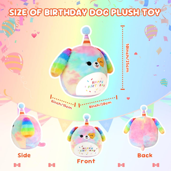 SQEQE Happy Birthday Stuffed Animal 10" Rainbow Dog Soft Toys Cute Plush Pillow Unicorn Dog Plush To
