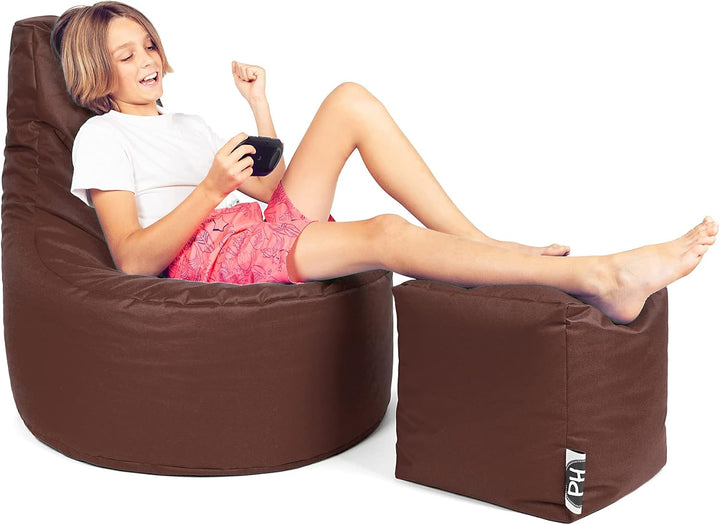 PATCH HOME Gamer Kissen Lounge Kissen Sitzsack Sessel Sitzkissen Bean Bag + Würfel/Hocker mit Reissv