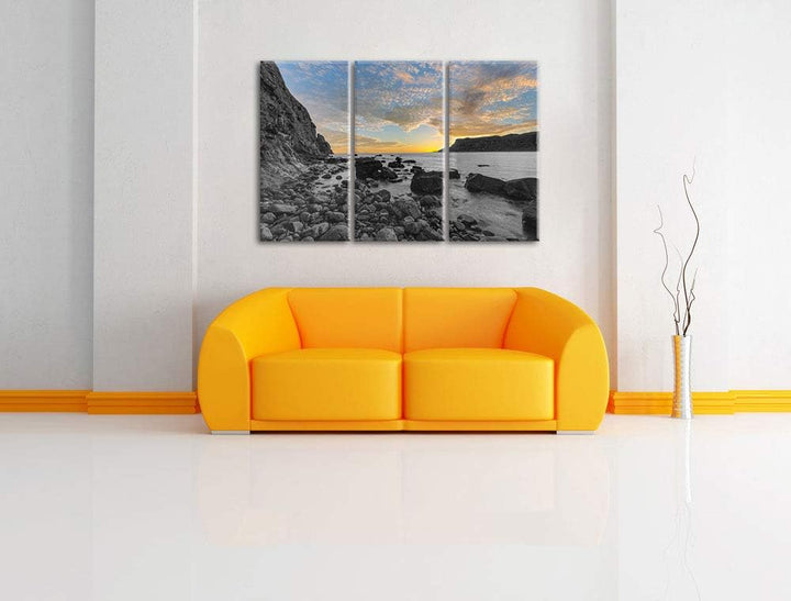 Pixxprint Ruhiger Felsstrand als Leinwandbild | Grösse: 3 Teilig (120x80) | Wandbild| Kunstdruck | f