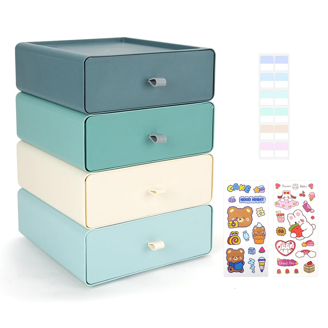 TIE-DailyNec 4 Stück Stapelbare Schubladenboxen, Kosmetik Organizer Schubladenbox, Aufbewahrungsbox