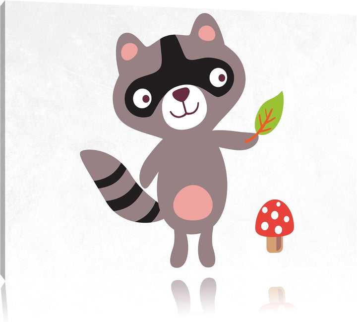 Niedlicher Waschbär weiss, Format: 100x70 auf Leinwand, XXL riesige Bilder fertig gerahmt mit Keilra