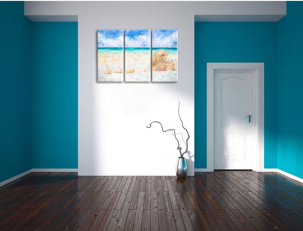 Pixxprint Sandstrand mit Muscheln als Leinwandbild/Grösse: 3 Teilig (120x80) cm/Wandbild/Kunstdruck/