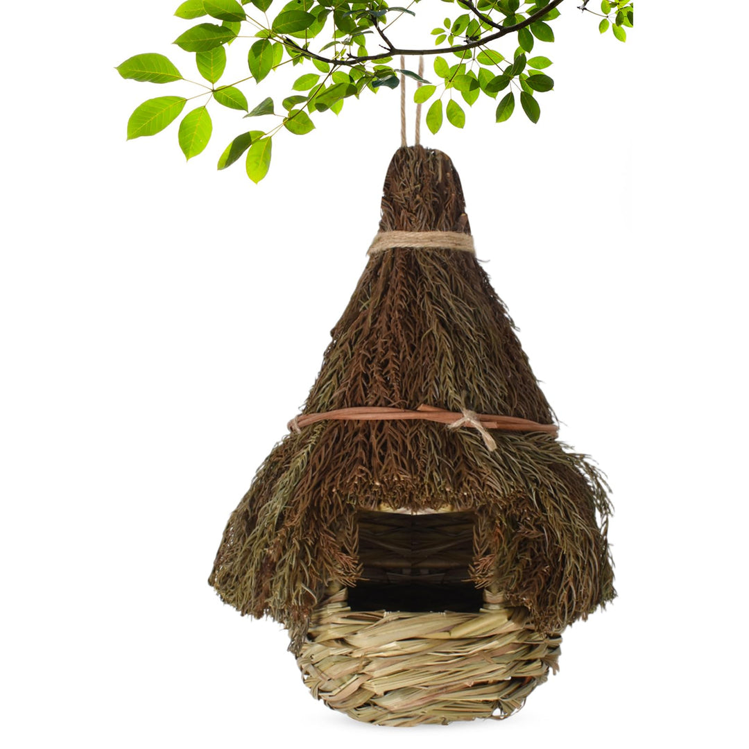 2 Stück Handgewebte Gras Vogelnester, Hängendes Vogelhaus, Vogelnest Hausgarten, Nisttaschen für Vög