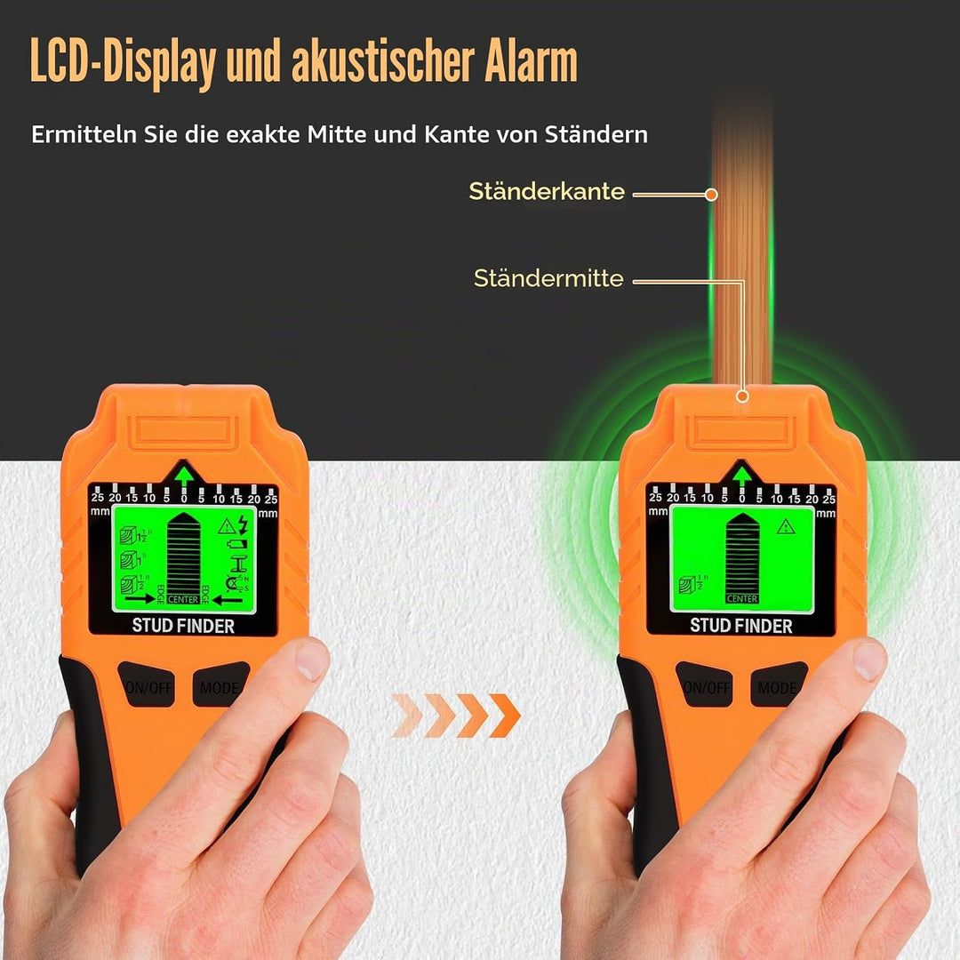 Leitungssuchgerät 6-in-1 Wandscanner – Verbesserter Balkenfinder mit LCD-Display &amp; Signalton, Präzis