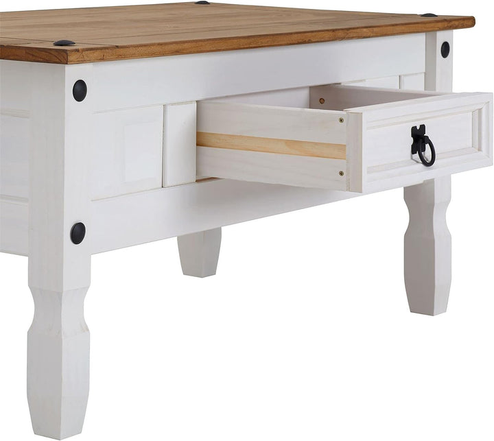 CARO-Möbel Couchtisch Campo im Mexiko-Stil Wohnzimmertisch Beistelltisch Kiefer massiv, braun/weiss