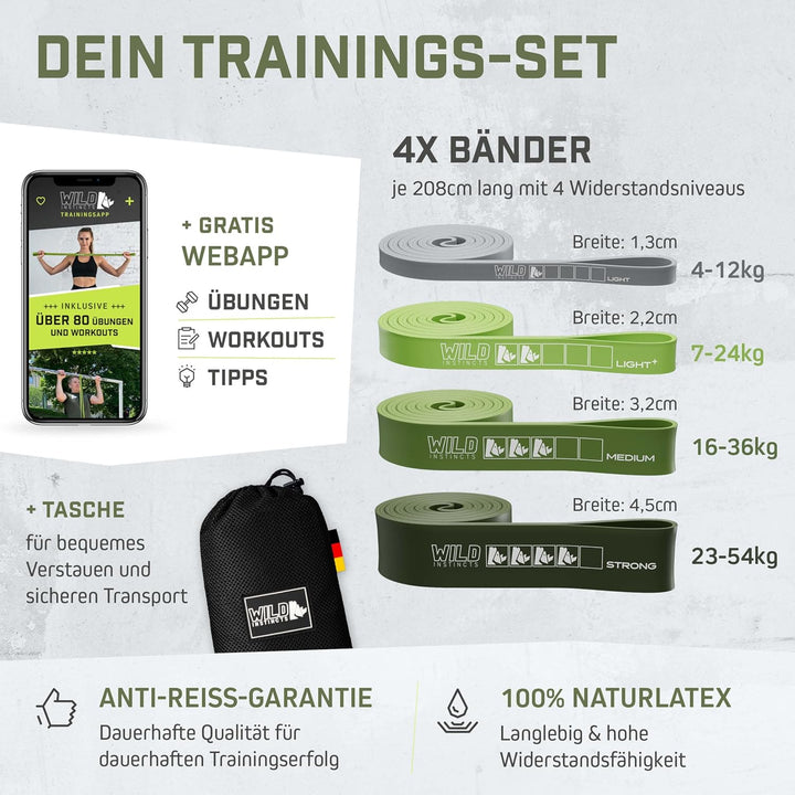 Wild Instincts® Premium Widerstandsbänder Krafttraining/Pull Up Band für Klimmzüge, Fitnessbänder Se