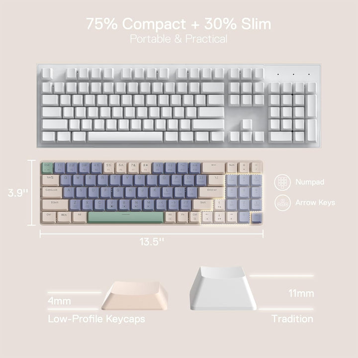 Redragon BS135 Kabellose Tastatur- und Mauskombination, 75% 78 Tasten, 2,4 GHz Tastatur mit niedrige